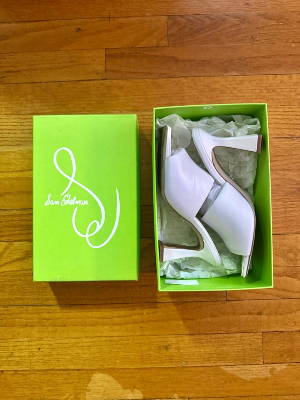Sam Edelman White Leather Slide Mules with Block Heel